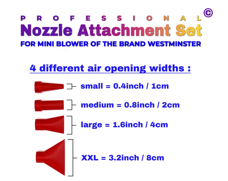 Jeu de 4 accessoires de buse de mini-soufflage professionnels pour le WESTMINSTER Mini Blower Convient pour la floraison, le versement hollandais et d'autres mouvements de couleur image 5