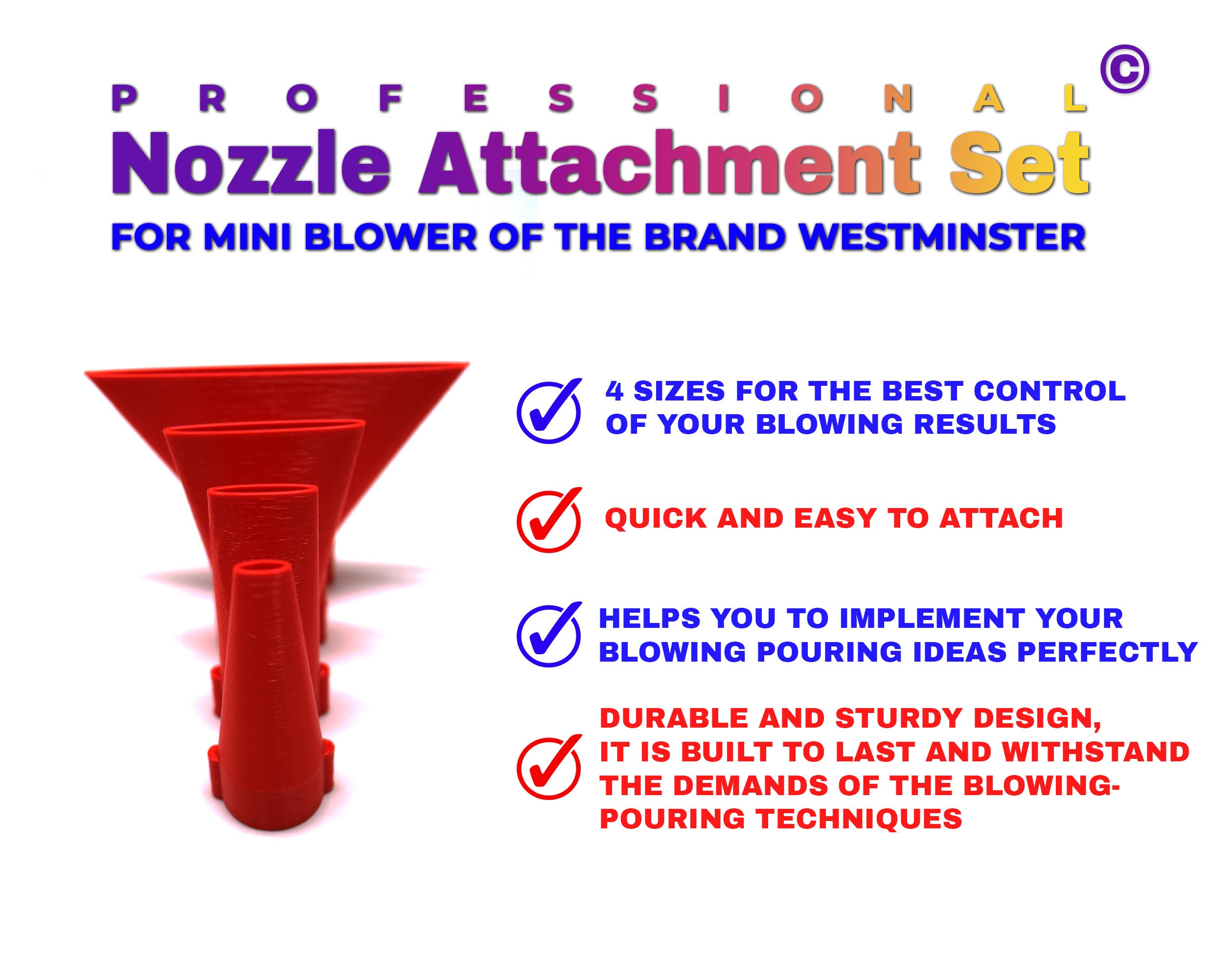 Professional Mini Blower NOZZLE ATTACHMENT Set of 4 for 