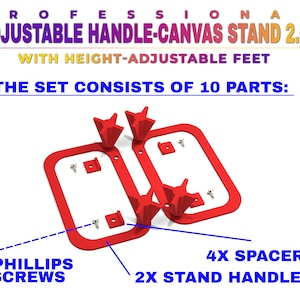 Professional handle canvas stand 2.0 with height-adjustable feet & spacers Set of 2 for best acrylic pouring results image 4