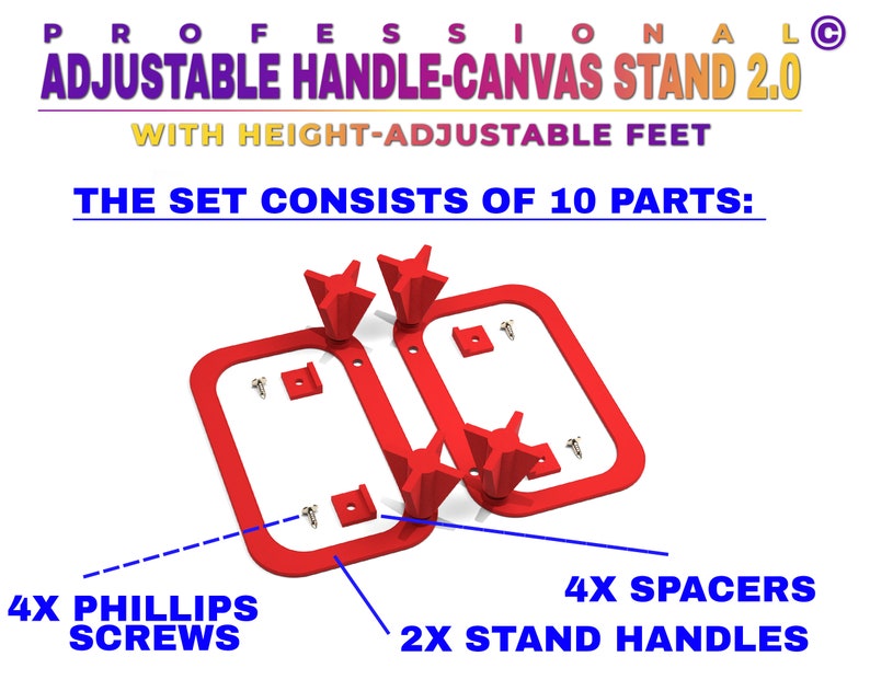 Professional handle canvas stand 2.0 with height-adjustable feet & spacers Set of 2 for best acrylic pouring results image 4