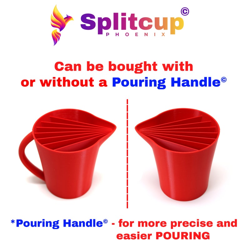 Set of 3 SPLITCUPS PHOENIX© with drip-free spout© 8.5oz 250ml 2 to 8 chambers with or without handle for precise pouring results image 6