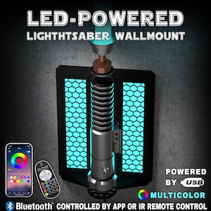 LED Lightsaber Wall Mount | Multicolor | Vertical | 4 Designs | Fits all lightsabers with blade | USB powered | App Bluetooth & IR control