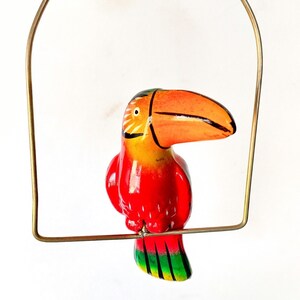 Super Cute 5in. Mini Mexican Ceramic Painted Cockatoo OR Toucan OR Macaw Parrot Bird with Hanging Stand *Colors & Designs Vary!