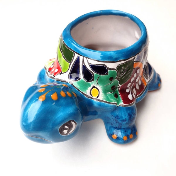 6" x 4" in Mexican Talavera Ceramic Turtle Planter *Colors & Designs Vary!