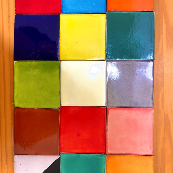 Pack of 15 4x4in. Different Random Plain Multicolored  Ceramic Mexican Tiles from Dolores Hidalgo, Mexico