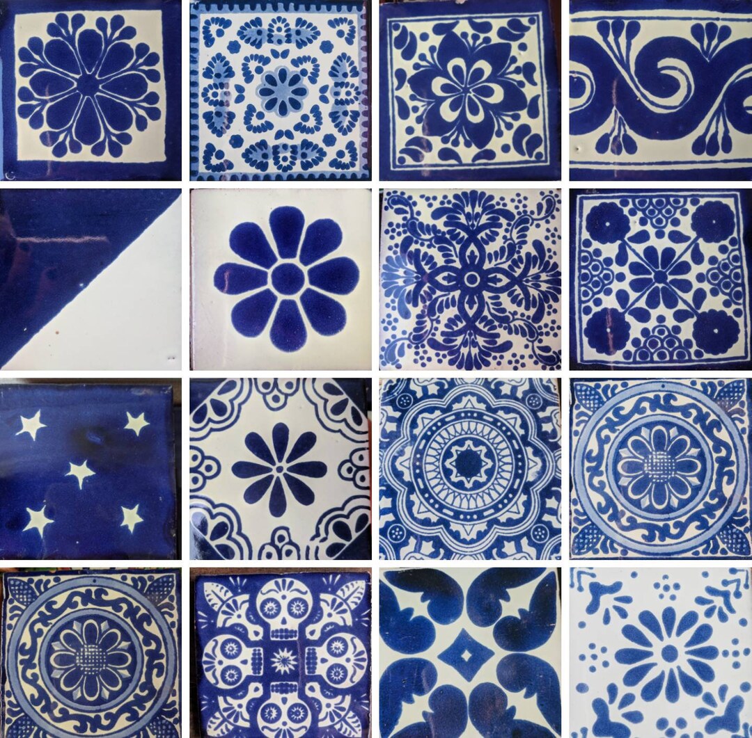 Pack of 15 4x4in. Different Random Ceramic Blue &amp; White Mexican Tiles ...