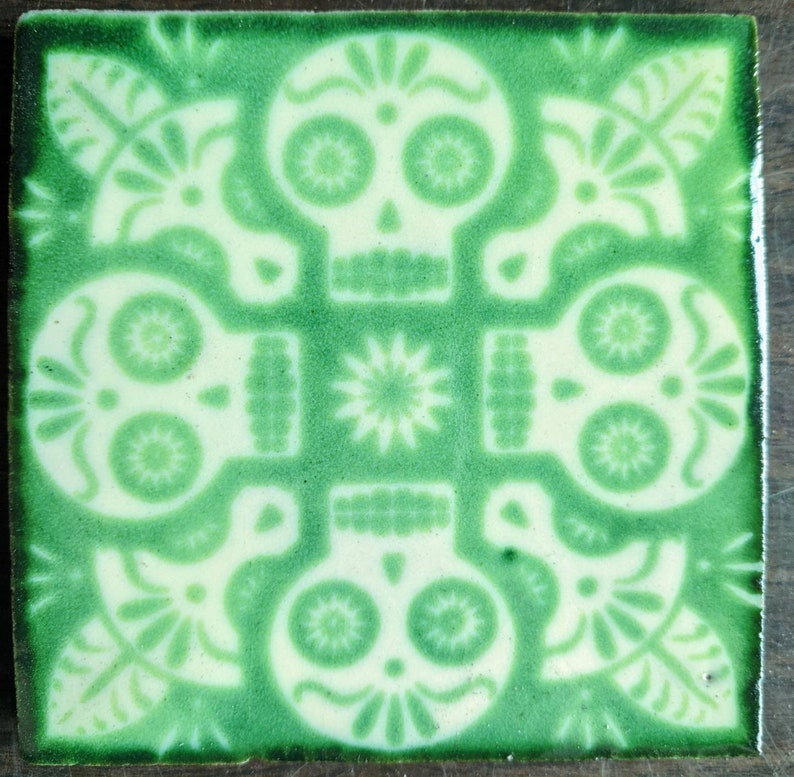 Pack of 15 4x4in. Light Green Sugar Skull Ceramic Mexican - Etsy