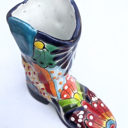 7in Mexican Talavera Cowboy Boot Planter Pot for Succulents - Etsy