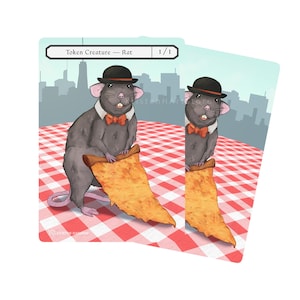Rat Token - “Pizza Rat” 1/1 Black Rat Creature - Double Sided Token Custom Proxy Art For Magic The Gathering