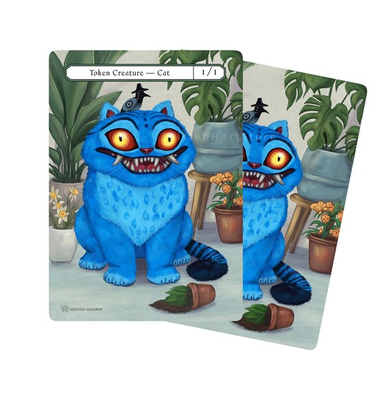 Cat Token - Kpop Themed - 1/1 Green Cat Creature - Double Sided Custom Proxy Art For Magic The Gathering