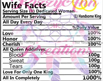 Datos de la esposa, datos nutricionales Svg Archivo de corte, Día de la madre, Cumpleaños, Cricut, Silueta cameo, camiseta, calcomanía, calcomanía de copa, impresión y corte,