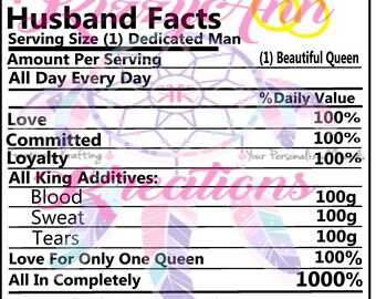 Datos del esposo, Datos nutricionales Svg Cut File, Día del Padre, Cumpleaños, Cricut, Cameo Silhouette, Camiseta, Calcomanía, Calcomanía, Impresión y Corte