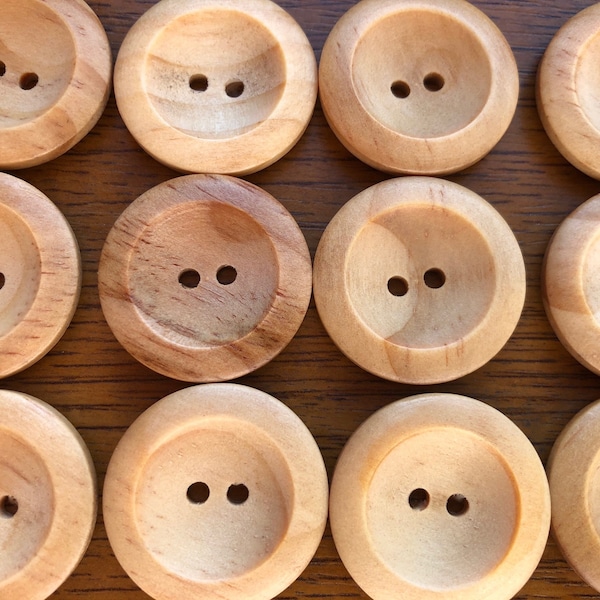 2-Hole Natural Wooden Buttons x 10 Pack. From 14mm (1/2") - 35mm (1" 3/8)