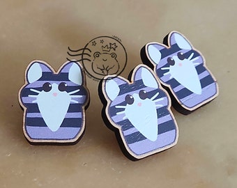 Cat Grey Tabby Wood Pin