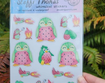 Sticker Sheet - Watermelon Penguins - UV resistant and waterproof