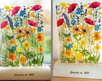 Birthday Gift for Mom Wife Table Lamp Lavenders Poppies Gift for Her, Real Flower Gift for Mum Flower Lamp Nightlight, Lamp for Table