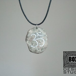Om Necklace Women & Men, Om Pendant Charm Engraved Stone Personalized Gift for Him or Her, Buddhist Jewelry Hindu Om Choker