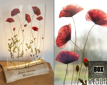 Birthday Gifts for Her Poppies Table Lamp Gift for Mom Personalized Resin Lamp Bedroom Living Night Light Rustic Home Decor Lamps for Tables
