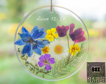 Christian Gifts Personalized for Her Flower Suncatcher for Woman Custom Bible Verse Wall Art Psalms Quotes Baptism Gift for Mom Faith Gifts