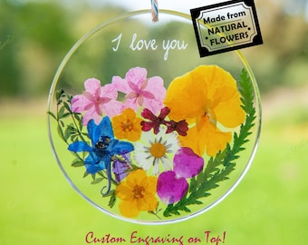 Mothers Day Gifts for Mom Grandma Aunt: Personalized Engraved Flower Suncatcher - Gift for Mum Birthday Gift for Woman, Gift for Nanny