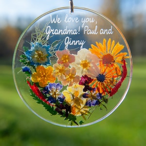 Personalized gift for Her Flower Heart with real flowers
