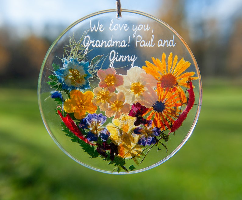 Personalized gift for Her Flower Heart with real flowers