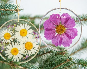 REAL Flower Resin Ornament: Sun Catcher Gift for Her Personalized Keepsake with Engraved Name, Gift for Mom Flower Suncatcher for woman