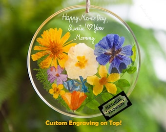 Gift for Daughter from Mom Mothers Day Gift for Daughter Suncatcher - Heart of REAL FLOWERS: personalized engraving - add your own text gift