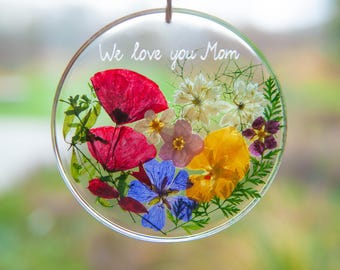Unique Mothers Day Gift for Mom Grandma: Flower Suncatcher with Any Inscription, Gift for Her, Personalized Gift for Granny Nana