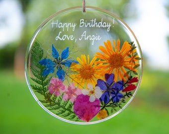Gift for Her Birthday Gift for Mom Personalized: Engraved Flower Suncatcher Gift for Woman Ornament Keepsake