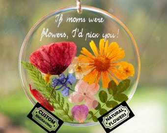 Personalized Mothers Day Gift for Mom from Daughter - Flower Suncatcher: Engraved Resin Flower Heart, Birthday Gift for Mum or Grandma