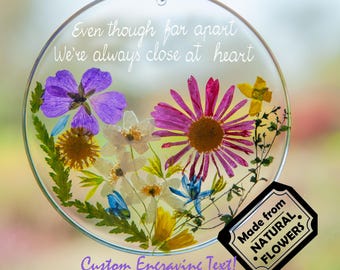 Distance Gifts for Mom Mothers Day Gift Personalized Individually Engraved Gift for Mother - Grandma: Real Flower Suncatcher