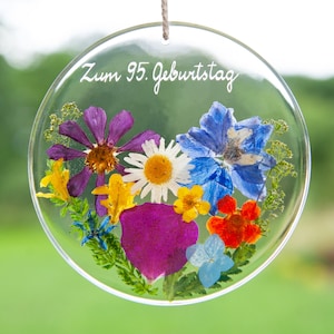 Verjaardagscadeau voor moeder Flower Suncatcher, Zum Geburtstag cadeau voor oma met natuurlijke bloemen en aangepaste gravure, bloemencadeau voor moeder