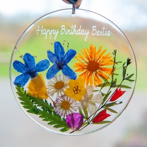 Gift for BFF Birthday Flower Suncatcher for Her, Gift for Best Friend Female Personalized Engraved Custom text, Distance Gifts Flowers