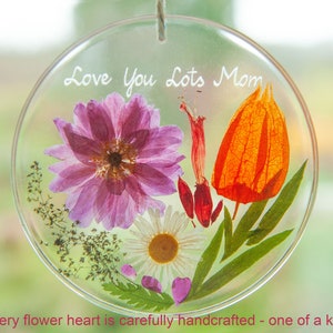 Mothers Day gift engraved personalized with real flowers Flower Heart