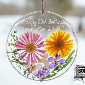 Gifts for Grandma Birthday Engraved Flower Suncatcher, Gift for Grandmother Personalized Decor Gift for Grandparents Anniversary for Grandpa