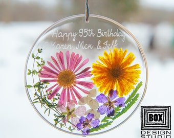 Adornos de cumpleaños número 95 para mujer: Regalo para la abuela, atrapasoles con flores naturales, recuerdo para mamá.