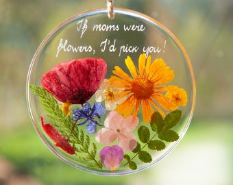 Personalized Birthday Gift for Mom - Flower Suncatcher: Engraved Resin Flower Heart, Birthday Gift for Mum or Grandma