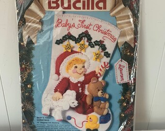 Bucilla BABYS FIRST CHRISTMAS Felt Stocking Kit 83014 1993 Daisy Kingdom Vintage stocking kit