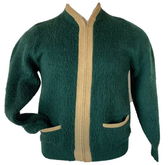 Vintage Mens Rockabilly Cardigan Sweater, Mohair … - image 1