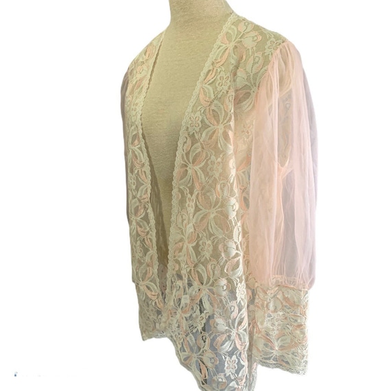 Vintage Pink Chiffon Lace Bishop Sleeve Open Bed … - image 2
