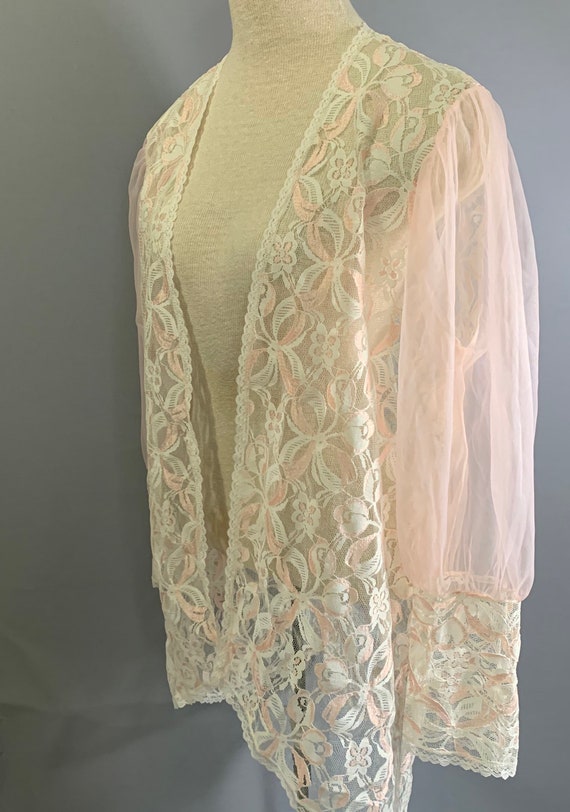 Vintage Pink Chiffon Lace Bishop Sleeve Open Bed … - image 5