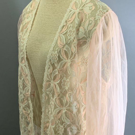 Vintage Pink Chiffon Lace Bishop Sleeve Open Bed … - image 3