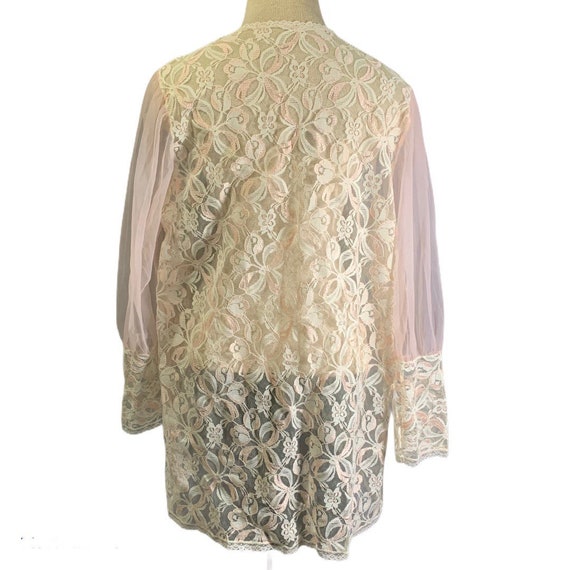 Vintage Pink Chiffon Lace Bishop Sleeve Open Bed … - image 7