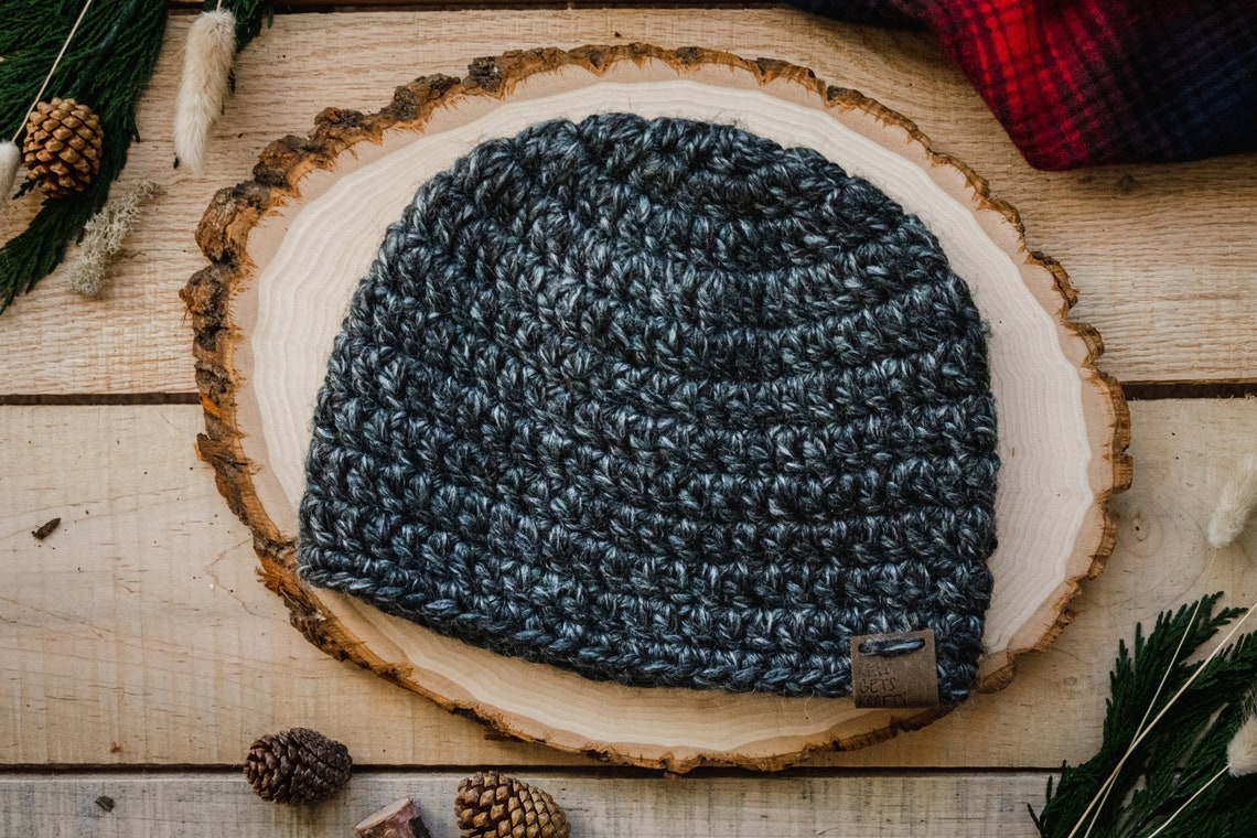 Mens Winter Beanie  Single Cast Beanie  Men's Wool Hat Charcoal