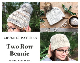 Crochet Hat Pattern | Two Row Beanie Pattern | Women's Crochet Hat Pattern | Cute Women's Beanie | Girl's Beanie Pattern
