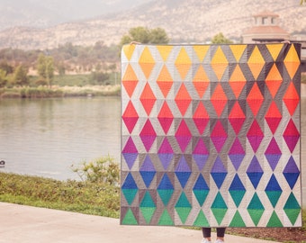 Quilt Patterns "Sky with diamonds" - Throw size 60" x 60". Multicolor. Modern Quilt Pattern.