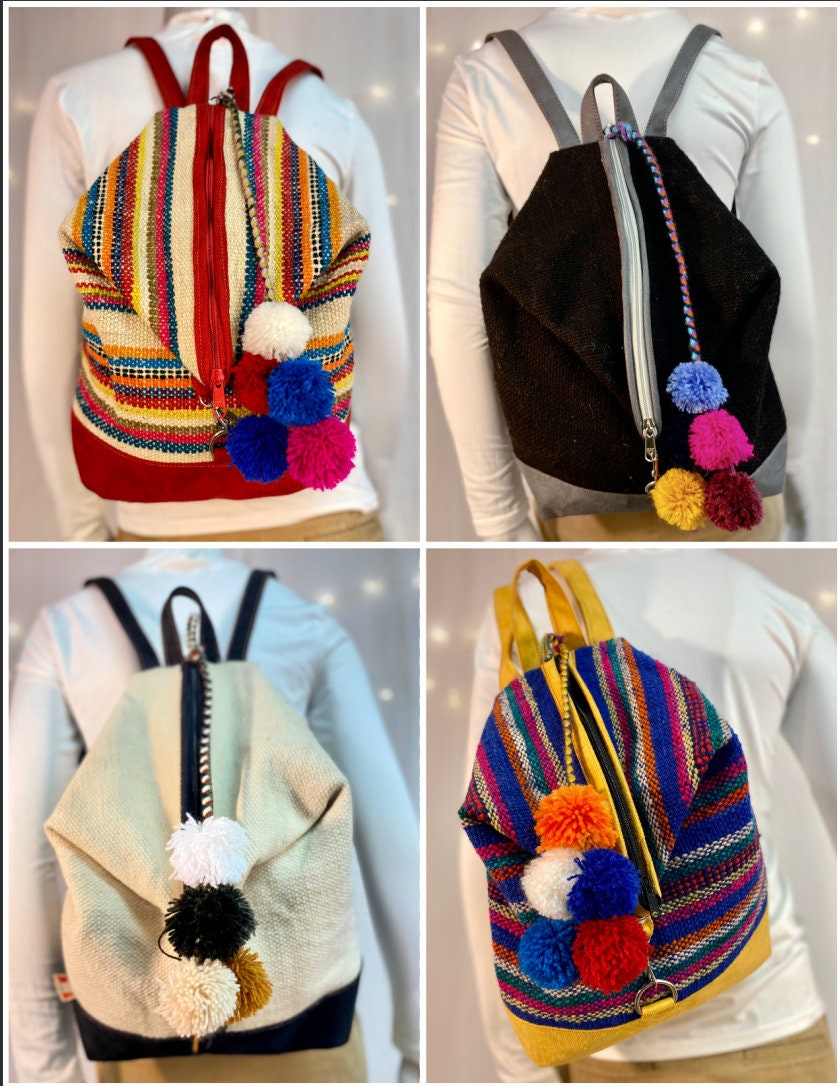 Handmade Woven Backpack – Peruvian Mantas Design, Leather  display picture 1