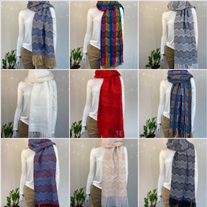 100% Alpaca Knitted Scarf ~ Woven Zig Zag Pattern - Unisex