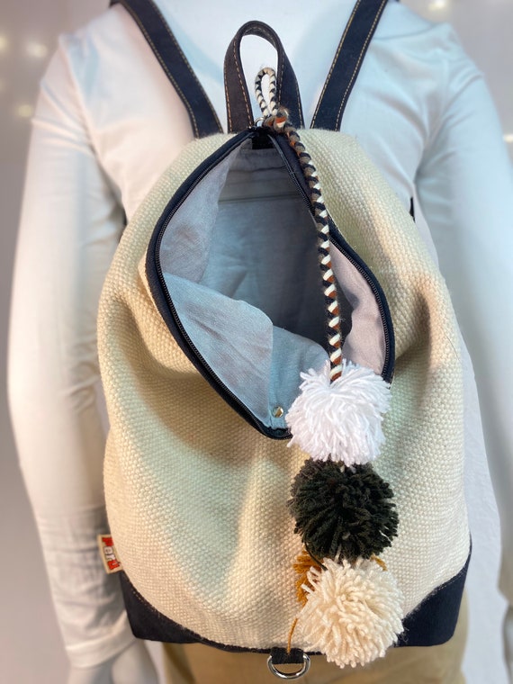 Handmade Woven Backpack – Peruvian Mantas Design, Leather  display picture 2